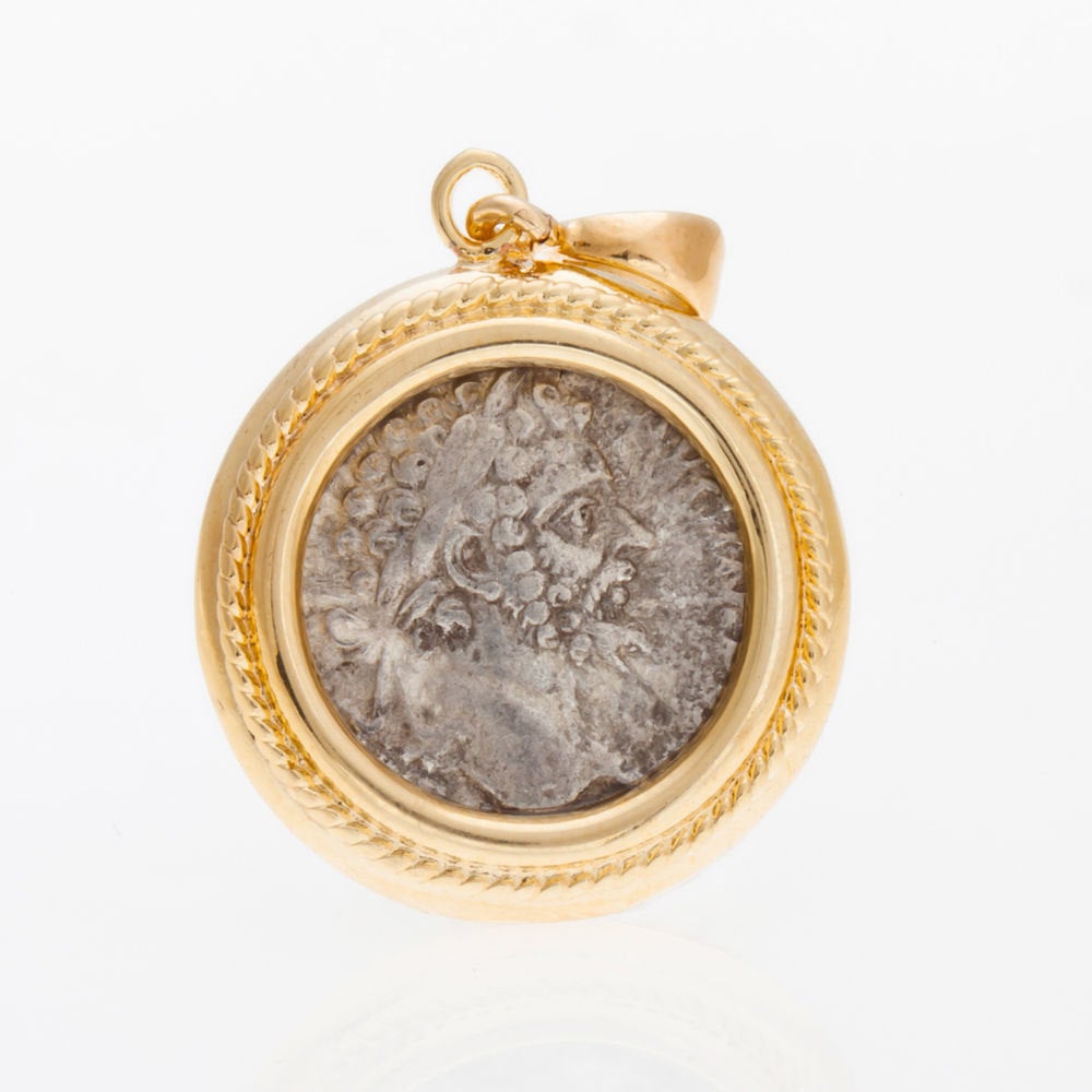 Yellow 14K Gold Roman Denar Coin Pendant Antique Design, Unique image 0