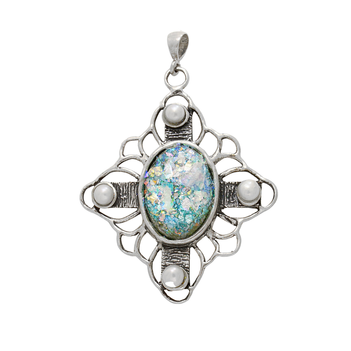 Beautiful Ancient Roman Glass Necklace, Pearl Pendant, 925 Sterling Silver Necklace, Unique Jewelry, OOAK image 0
