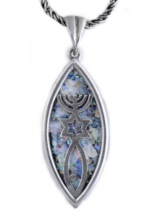 Gentle 925 Sterling Silver Pendant, Ancient Roman Glass Pendant, Fish, David Star, Judaica, Roman Glass Jewelry grafted-in image 0