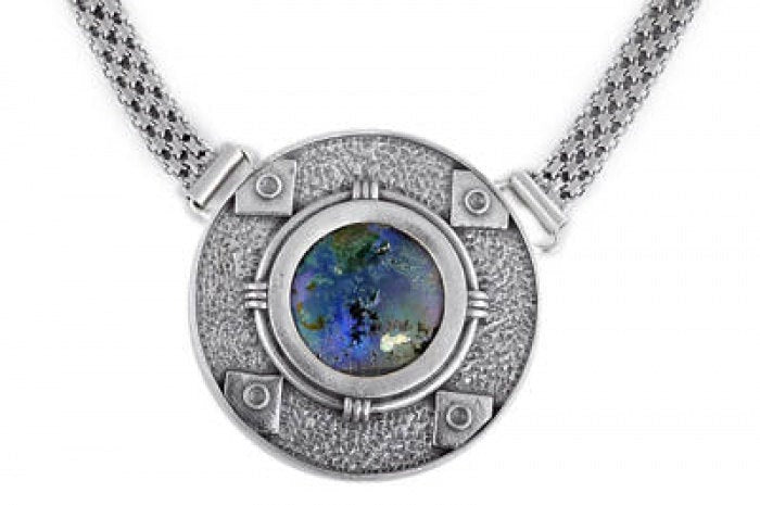 One Of A Kind Round 925 Sterling Silver Necklace, Ancient Roman Glass Necklace, OOAK, Unique Jewelry image 0