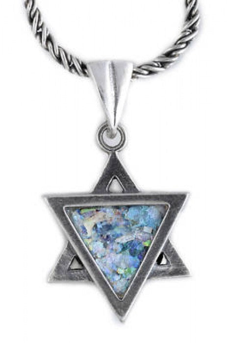 Gentle David Star Pendant, 925 Sterling Silver Pendant, Ancient Roman Glass Pendant, Judaica, Roman Glass Jewelry, OOAK image 0