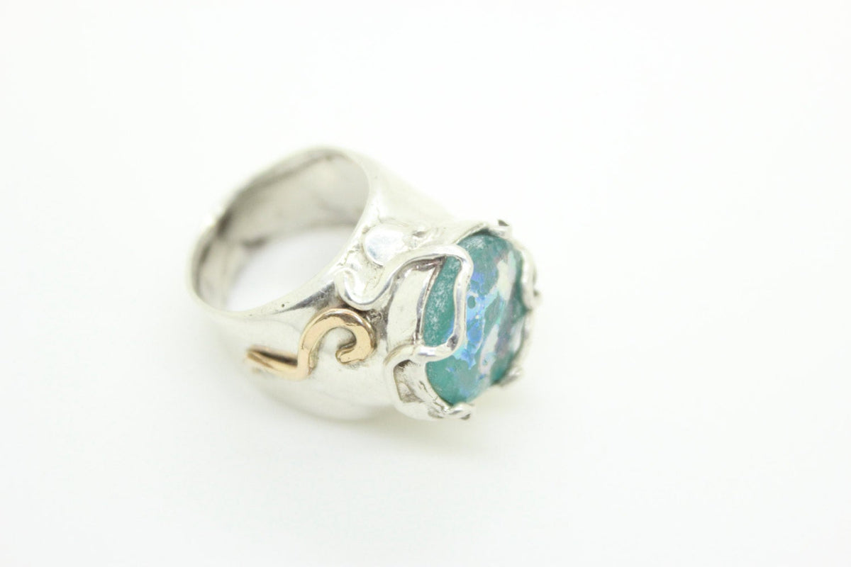 Nice 925 Sterling Silver Ring, Filled Gold Ring, Ancient Roman Glass Ring, Roman Glass Jewelry image 3
