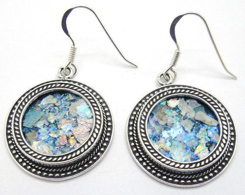 Ladies Dangle Earrings, 925 Sterling Silver Earrings, Ancient Roman Glass Earrings, Roman Glass Jewelry image 0