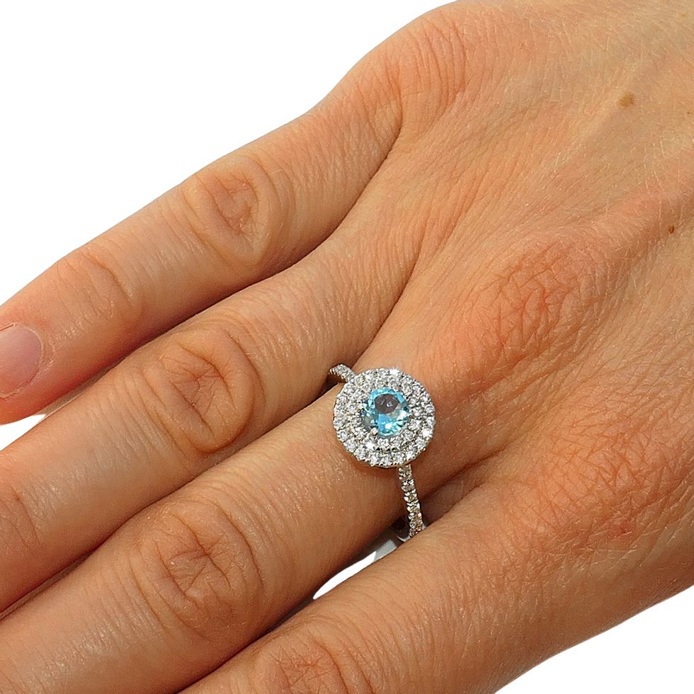 14K Solid White Gold Engagement Ring Natural Diamond 0.53 Carat Blue Topaz stone image 1