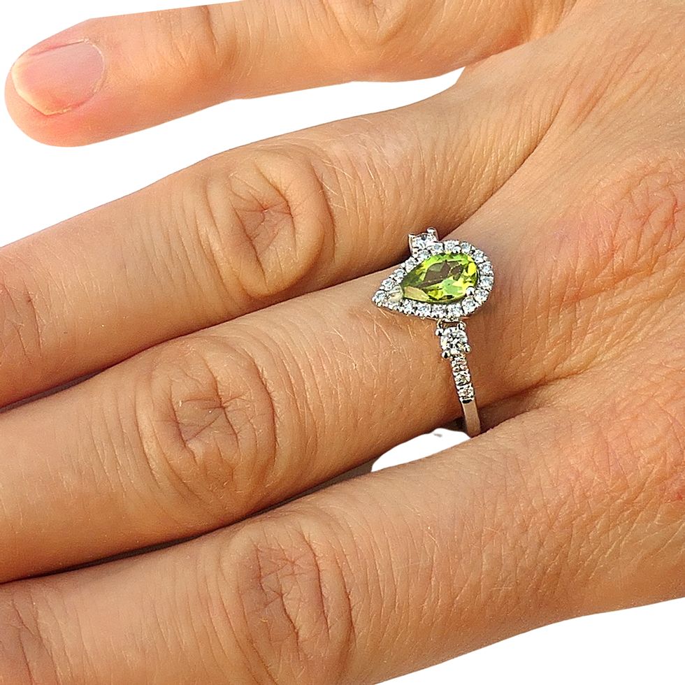 14K Solid White Gold Engagement Ring Natural Diamond 0.33 Carat Peridot stone image 1