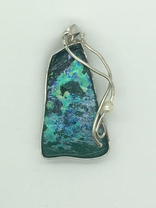 Interesting 925 sterling silver pendant Antique Roman Glass pendant One of A kind Unique jewelry image 0