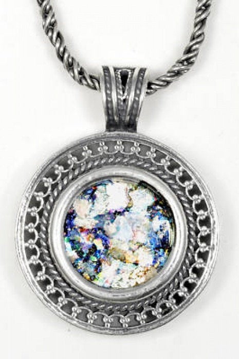 Beautiful Round Woman pendant, 925 Sterling Silver Pendant, Ancient Roman Glass Pendant, Roman Glass Jewelry image 0