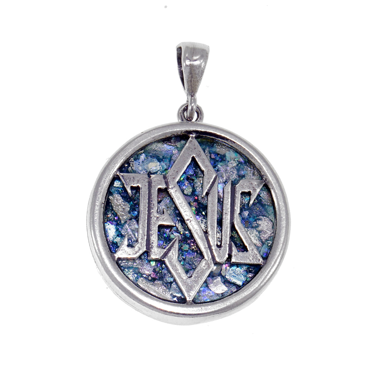 Great 925 Sterling Silver, Ancient Roman Glass Pendant Unique Jewelry Jesus With Star Of David image 0