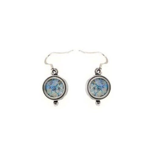 Round Ladies Earrings, 925 Sterling Silver Earrings, Ancient Roman Glass Earrings, Dangle Earrings, Unique Jewelry image 1
