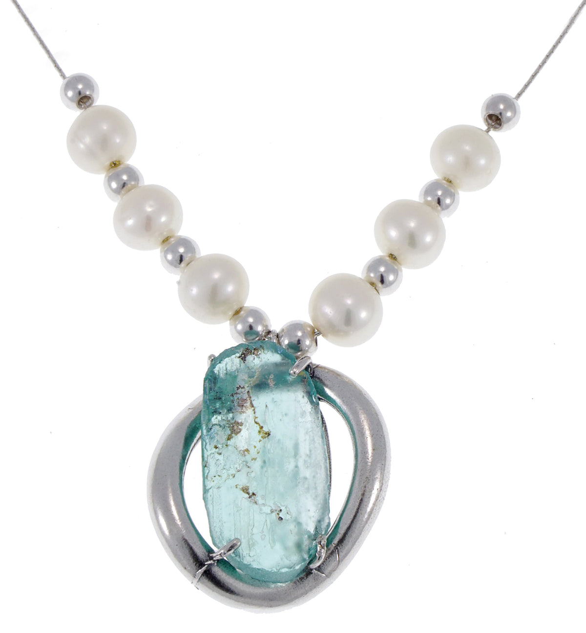 Ancient Roman glass with pearls Original Gift Necklace - 925 Sterling Silver
