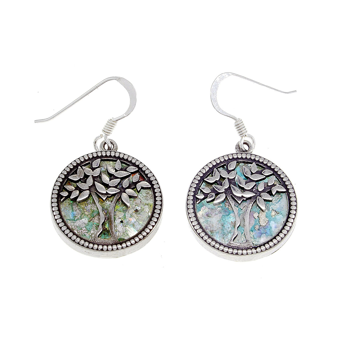 Great 925 Sterling Silver Ancient Roman Glass Tree Of Life Earring-Unique Jewelry