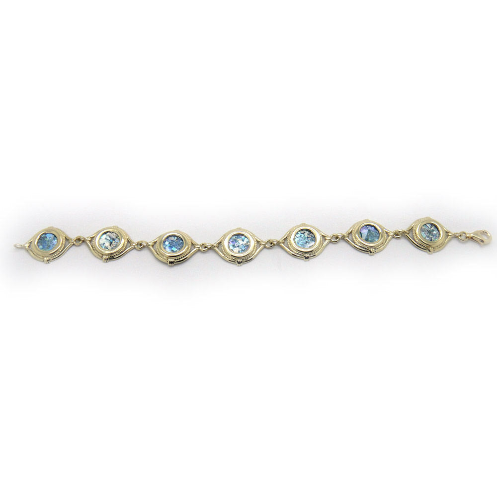 Ancient Roman Glass Bracelet, 14K Yellow Gold Bracelet, Filigree Unique Jewelry image 2