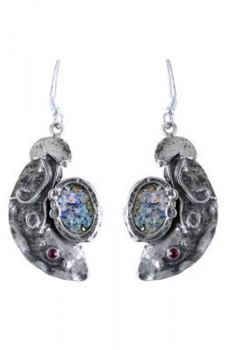 Incredible Dangle Earrings, 925 Sterling Silver Earrings, Ancient Roman Glass Garnet Earrings, Bean, Unique Jewelry image 0