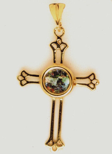 Unique 14K Yellow Gold Cross , Ancient Roman Glass Pendant, image 0
