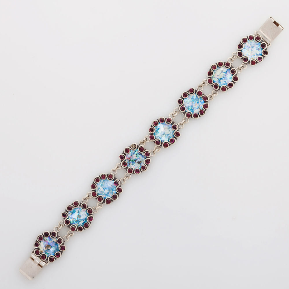 Filigree 925 Sterling Silver-Bracelet Ancient Roman Glass Unique Jewelry image 0