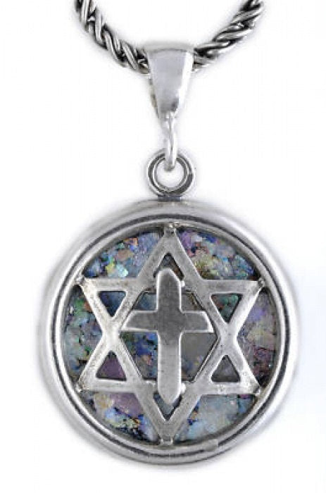 Special 925 Sterling Silver Pendant, Ancient Roman Glass Pendant, Cross David Star Pendant, Judaica, Unique Jewelry image 0
