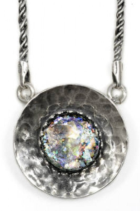 Stylish 925 Sterling Silver Necklace, Ancient Roman Glass Necklace, Roman Glass Pendant, Unique Jewelry, OOAK image 0