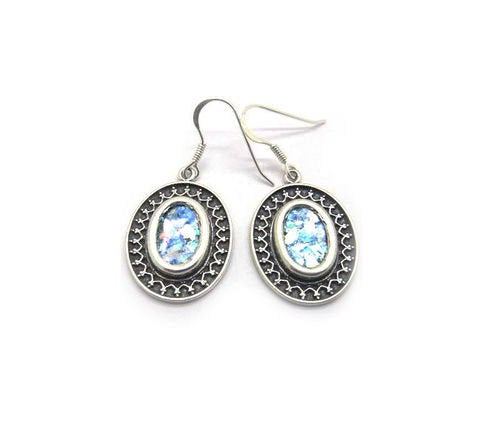 Woman Dangle Earrings, 925 Sterling Silver Earrings, Ancient Roman Glass Earrings, Unique Design, Roman Glass Jewelry, OOAK image 0