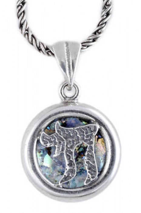 Exclusive 925 Sterling Silver Pendant, Ancient Roman Glass Pendant "CHAI" Judaica, Unique Jewelry image 0