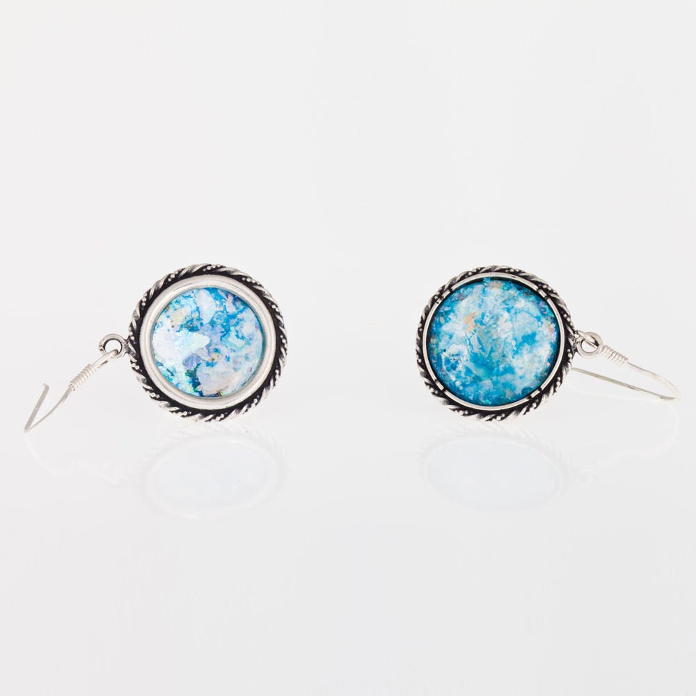 Dangle 925 Sterling Silver, Ancient Roman Glass Earrings Unique Design image 2