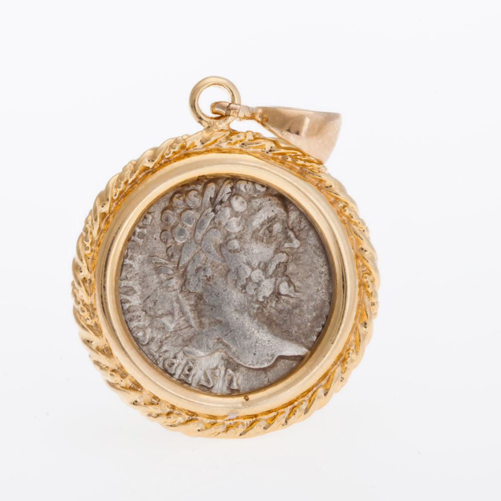 Ancient Coin Pendant, Round 14K Yellow Gold Pendant, Roman Denar Coin, Unique Jewelry image 0