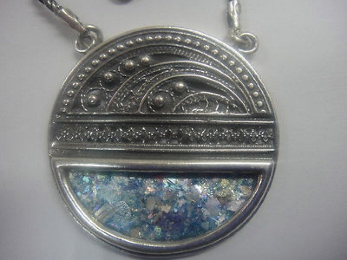 Exclusive Round 925 Sterling Silver Necklace, Ancient Roman Glass Necklace, Roman Glass Pendant, Unique Jewelry