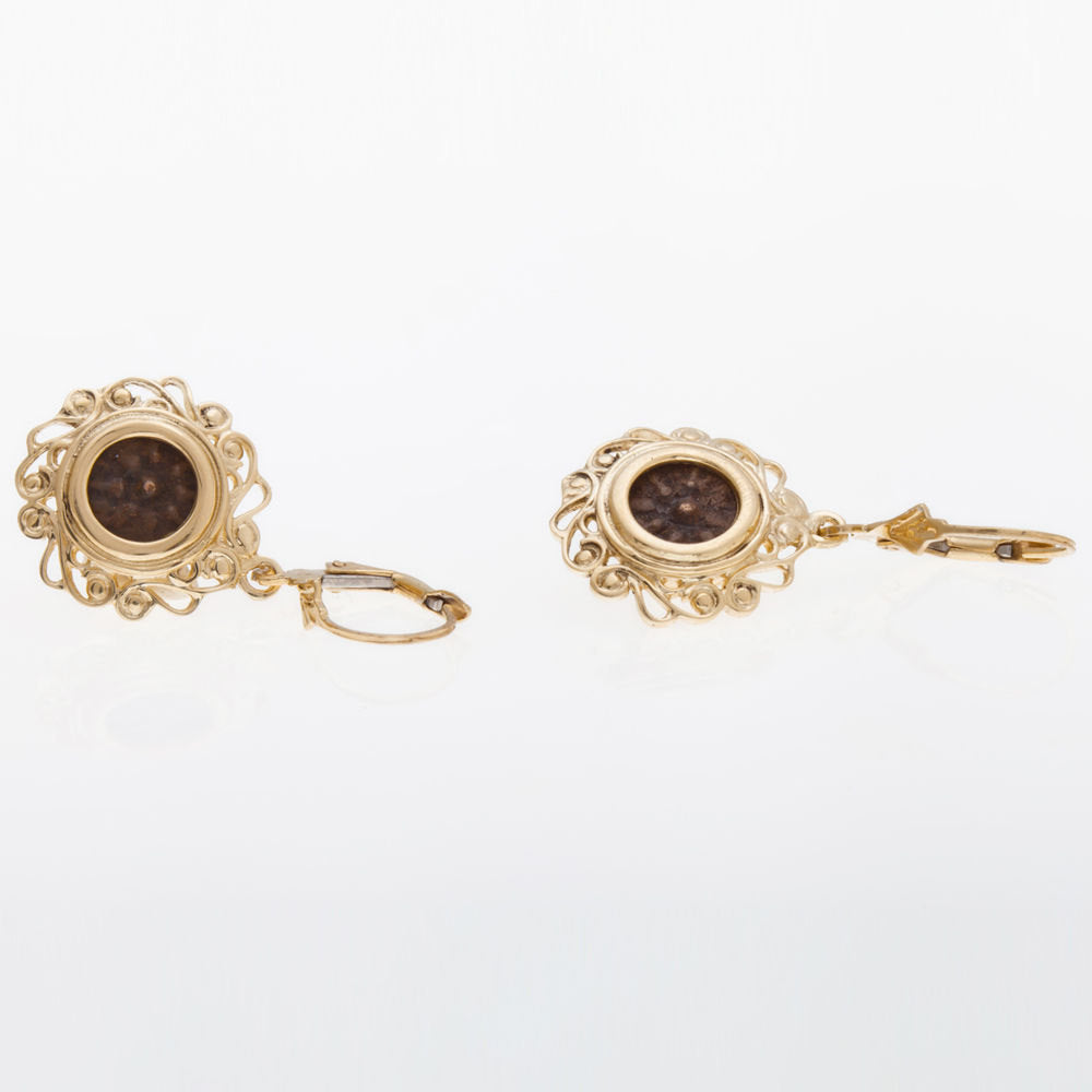 Earrings-14K Yellow Gold and Antique Authentic  Rare Bronze Widow's Mite Coins image 2