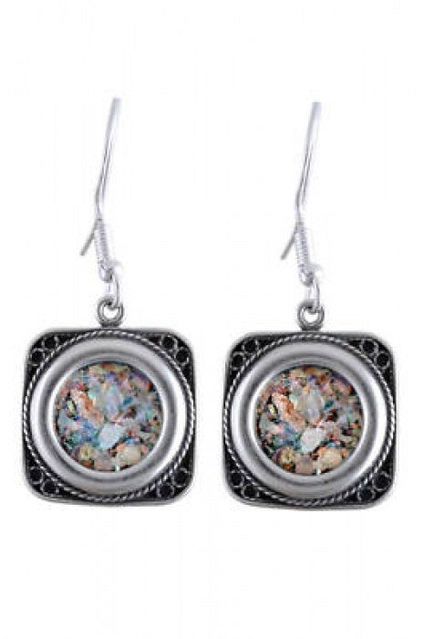 Medallion Dangle Earrings, Flower Earrings, 925 Sterling Silver Earrings, Ancient Roman Glass Earrings, Roman Glass Jewelry image 0