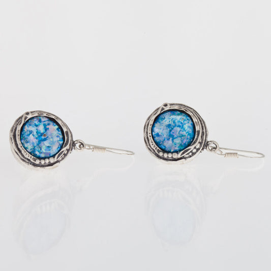 925 Sterling Silver-Dangle Ancient Roman Glass Earrings Unique Design image 0