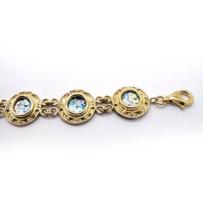 14K Yellow Gold Bracelet, Ancient Roman Glass Bracelet, Filigree Unique Jewelry image 1