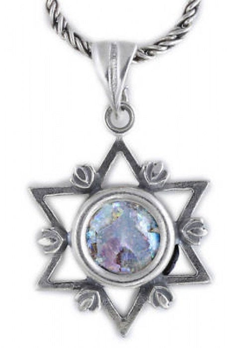 Exclusive 925 Sterling Silver Pendant, Ancient Roman Glass Pendant, Star Of David, Judaica, Unique Jewelry image 0
