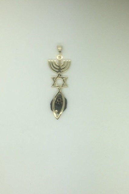 Widow's Mite Coin Pendant, 14K Yellow Gold , Unique Jewelry, Original Design,Authentic Antique Coin Jewelry grafted-in Menorah, David star and fish image 0