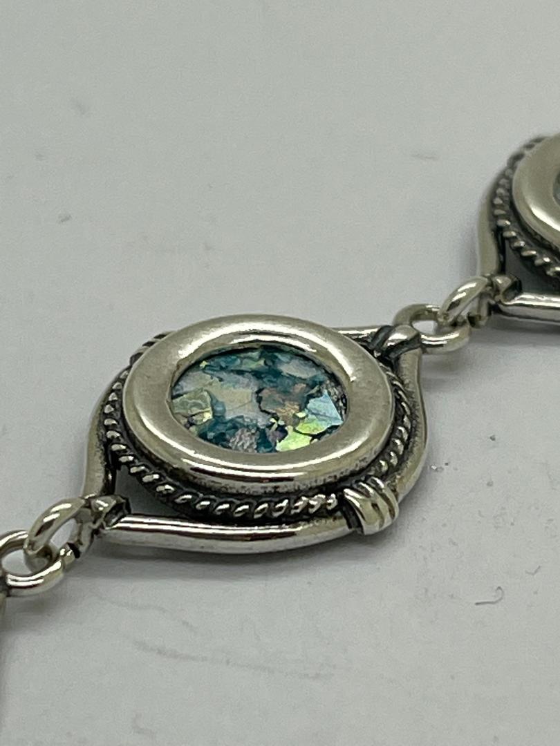One Of A Kind 925 Sterling Silver Bracelet, Ancient Roman Glass Bracelet, Unique Jewelry image 3