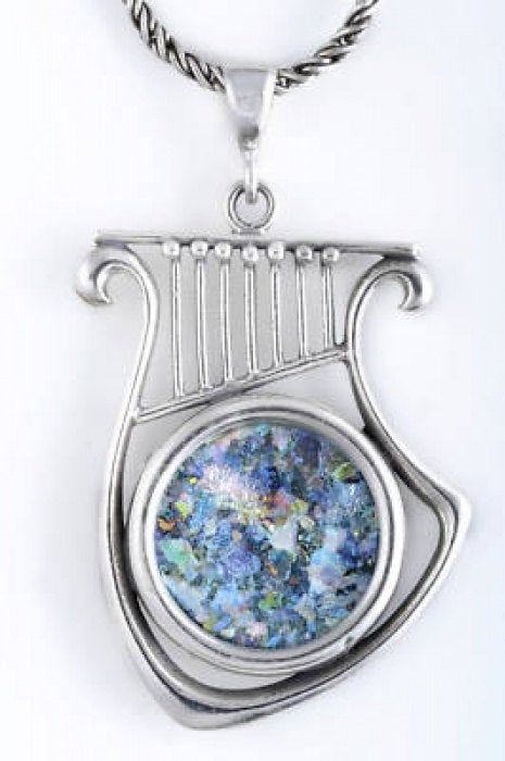 Beautiful 925 Sterling Silver Pendant, Ancient Roman Glass Pendant, Harp, Roman Glass Jewelry image 2