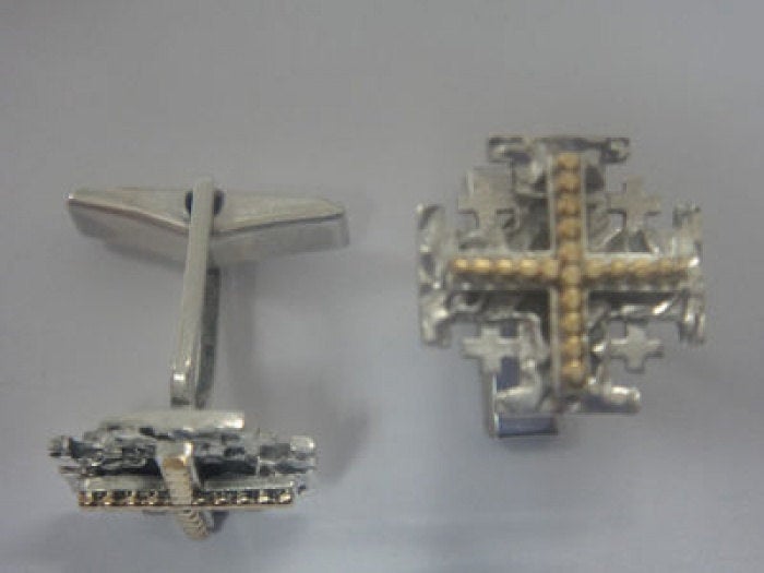 Great 925 Sterling Silver Cuff Links, Gold Filled Cuff Links Jerusalem Cross Cuff Links image 0