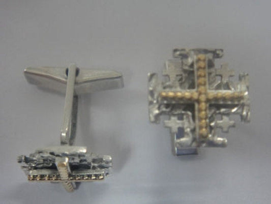 Great 925 Sterling Silver Cuff Links, Gold Filled Cuff Links Jerusalem Cross Cuff Links image 0