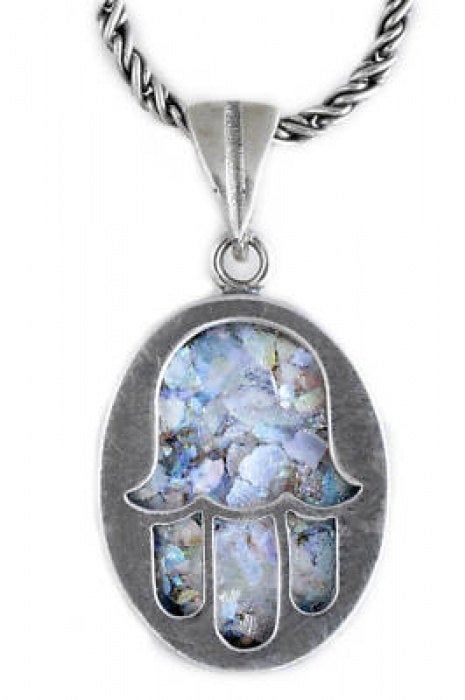 Gentle 925 Sterling Silver Pendant, Ancient Roman Glass Pendant, Hamsa Pendant, Judaica, Unique Jewelry image 0