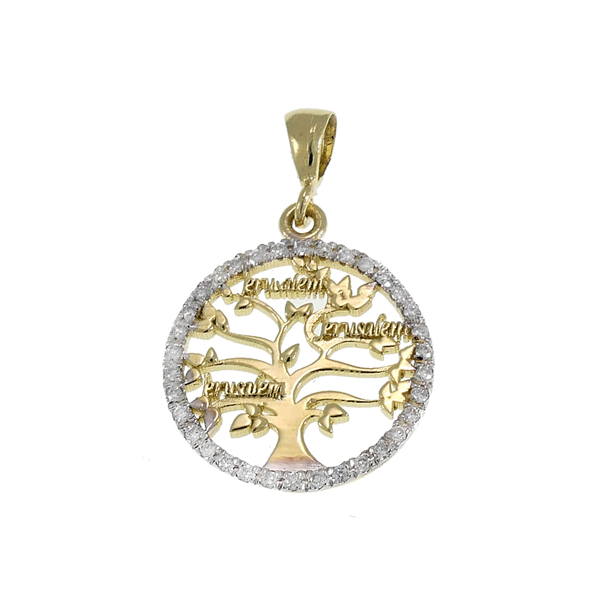 14K Gold Jerusalem Tree of Life pendant with diamonds image 0