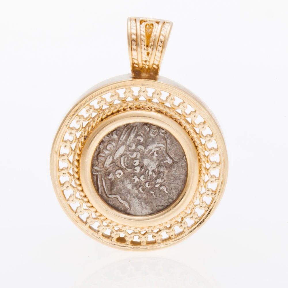 Ancient Coin Pendant, 14K Yellow Gold Pendant, Alexander Coin, Unique Jewelry image 0