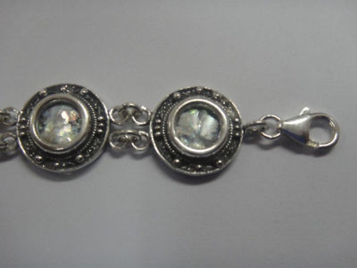 Filigree 925 Sterling Silver Bracelet, Ancient Roman Glass Bracelet, Unique Jewelry image 2
