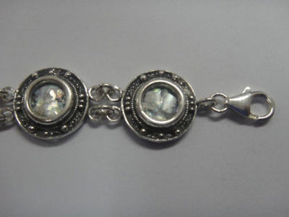 Filigree 925 Sterling Silver Bracelet, Ancient Roman Glass Bracelet, Unique Jewelry image 2