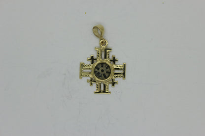 Coin Pendant,Jerusalem cross with Antique Authentic Bronze Widow's Mite Coin, 14k Yellow Gold Pendant, Ancient Coin Jewelry image 0