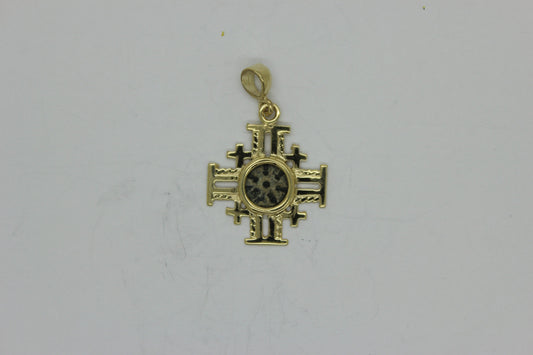 Coin Pendant,Jerusalem cross with Antique Authentic Bronze Widow's Mite Coin, 14k Yellow Gold Pendant, Ancient Coin Jewelry image 0