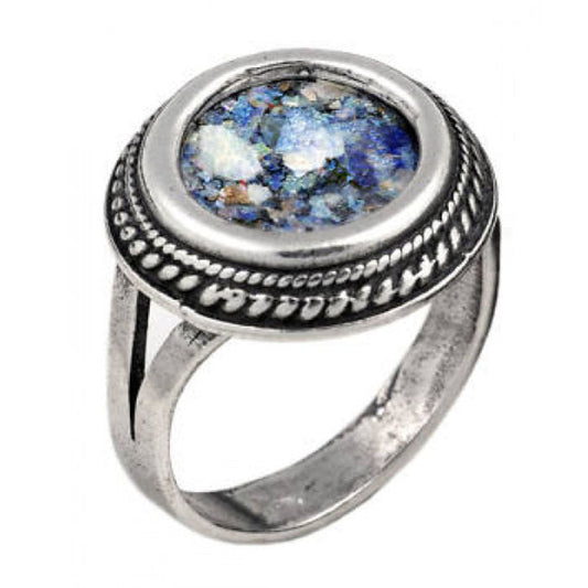 Filigree 925 Sterling Silver Ring, Ancient Roman Glass Ring, Custom image 0