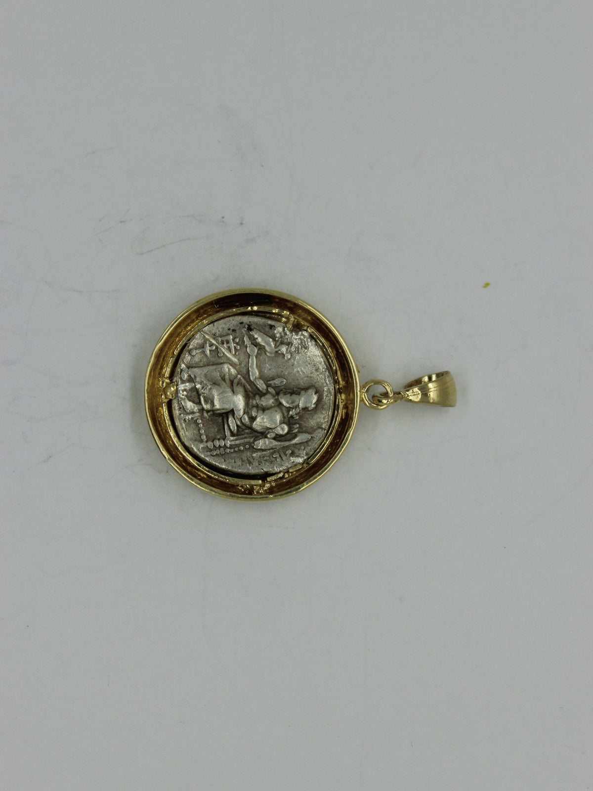 Ancient Coin Pendant, Round 14K Yellow Gold Pendant, Alexander Coin Unique Jewelry image 1