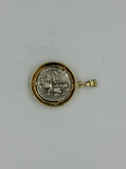 Ancient Coin Pendant, Round 14K Yellow Gold Pendant, Alexander Coin Unique Jewelry image 1