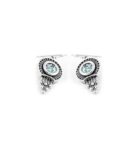 Woman Earrings, 925 Sterling Silver Earrings, Ancient Roman Glass Earrings, Dangle Earrings, Roman Glass Jewelry image 1