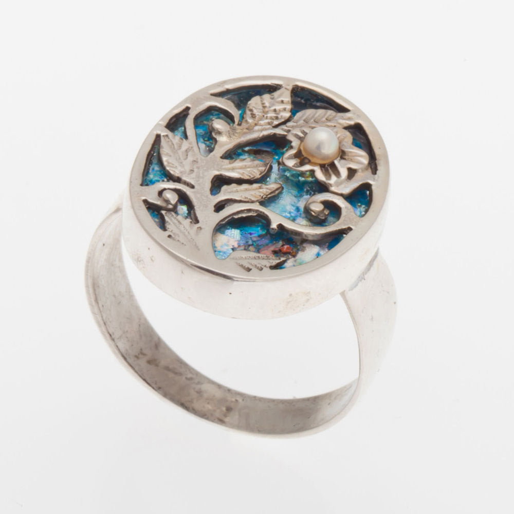 Roman Glass Ring, Unique 925 Sterling Silver Ring image 0