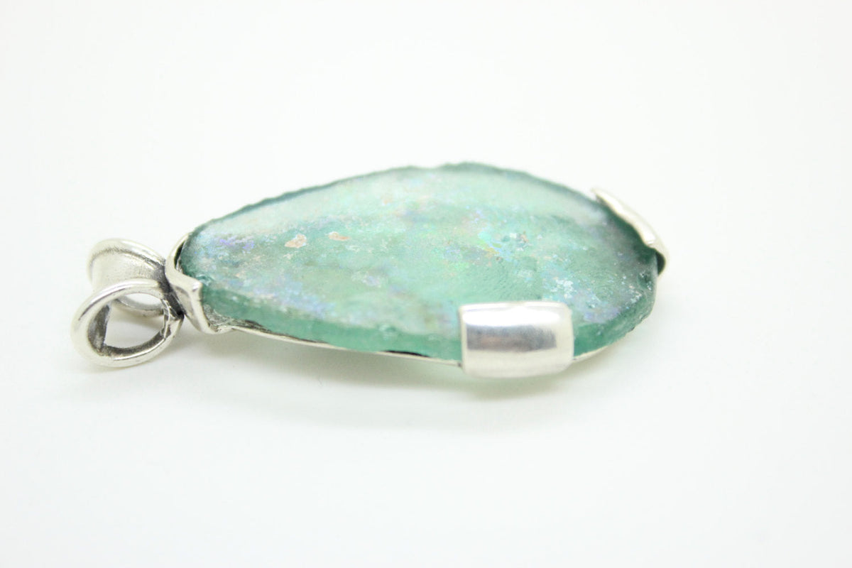 Amazing 925 Sterling Silver Pendant, Antique Roman Glass Pendant Unique Jewelry image 1