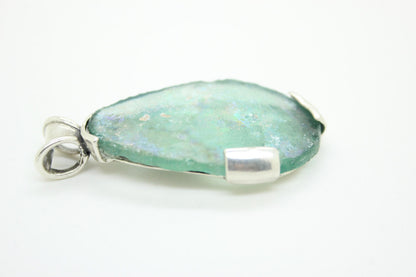 Amazing 925 Sterling Silver Pendant, Antique Roman Glass Pendant Unique Jewelry image 1